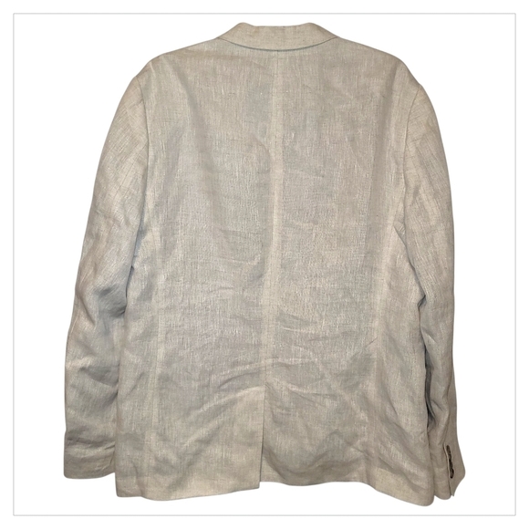 H&M Mens Slim Fit Linen Blazer Large Light Beige Summer Wedding Jacket - Picture 4 of 8